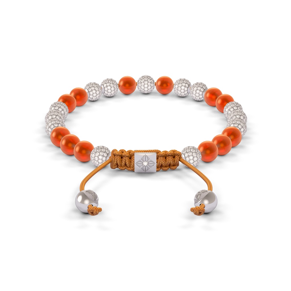 Shamballa Jewels 6mm White Gold Non-Braided Diamond & Carnelian Bracelet (Back View)