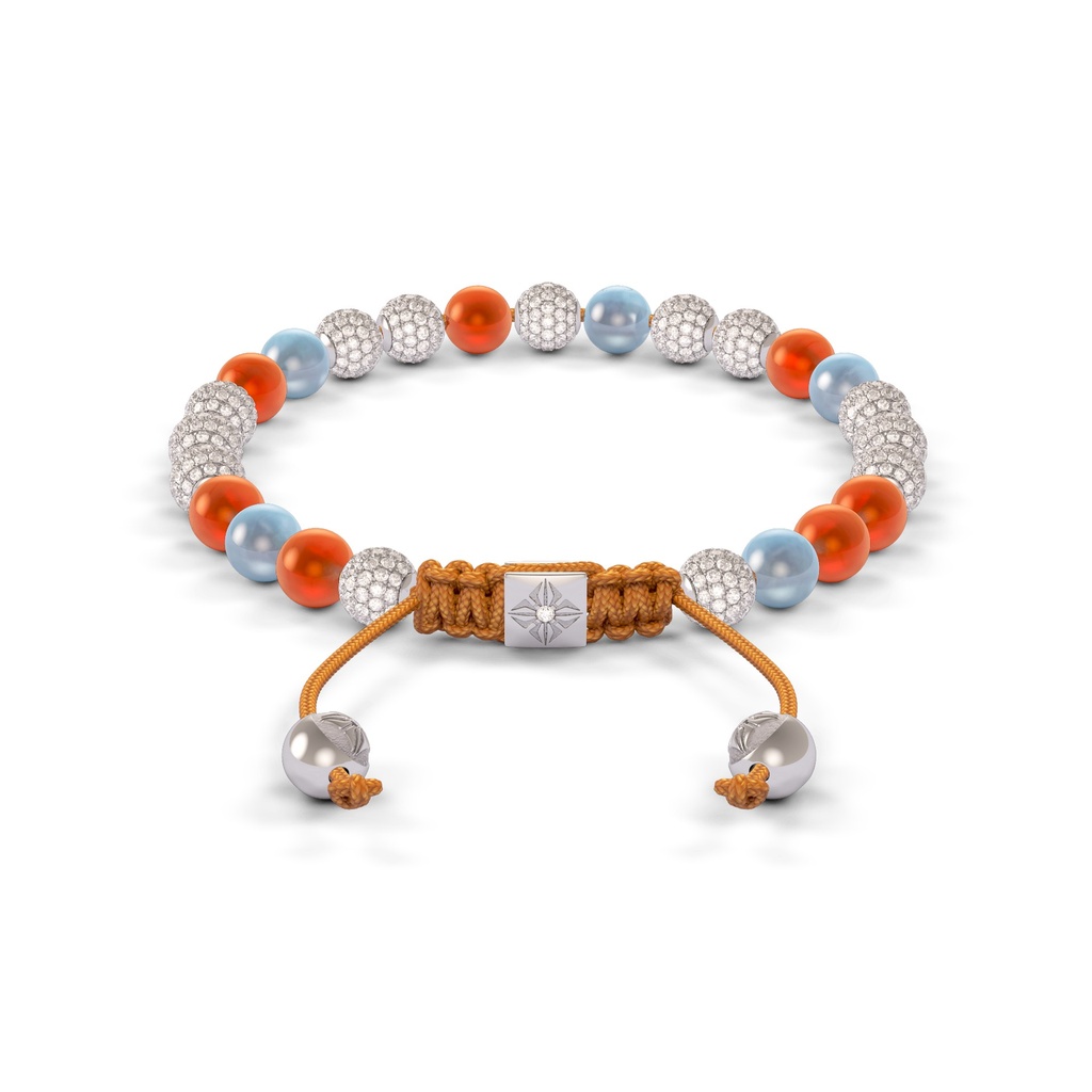 Shamballa Jewels 6mm White Gold Non-Braided Diamond, Carnelian & Aqua Bracelet (Back View)