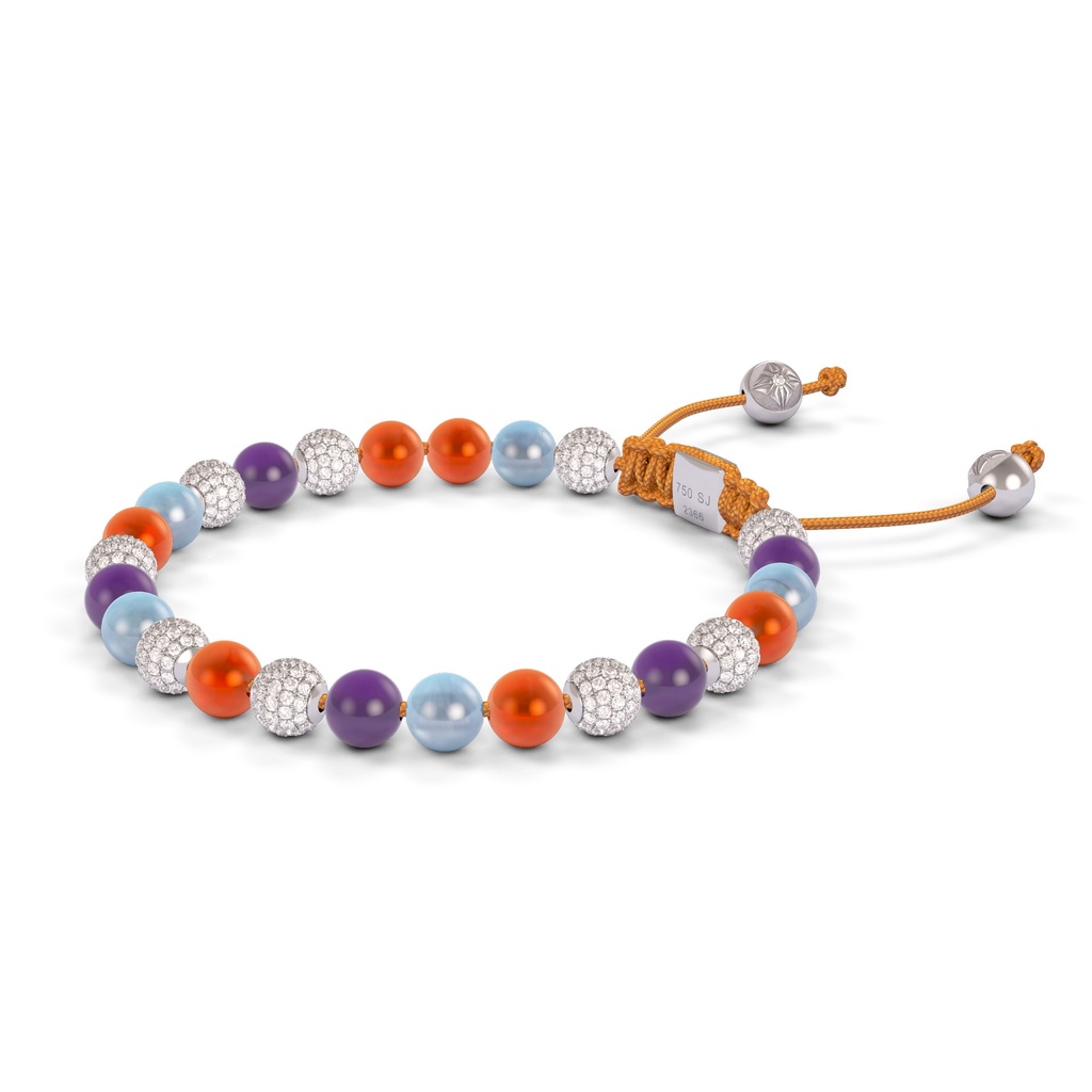 Shamballa Jewels 6mm White Gold Non-Braided Diamond, Carnelian, Aqua & Amethyst Bracelet (Right View)