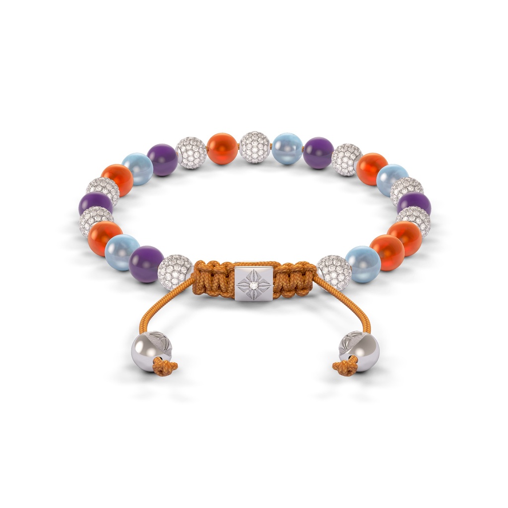 Shamballa Jewels 6mm White Gold Non-Braided Diamond, Carnelian, Aqua & Amethyst Bracelet (Back View)