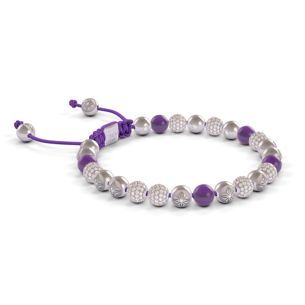 Shamballa Jewels 6mm White Gold Non-Braided Diamond & Amethyst Bracelet (Left View)