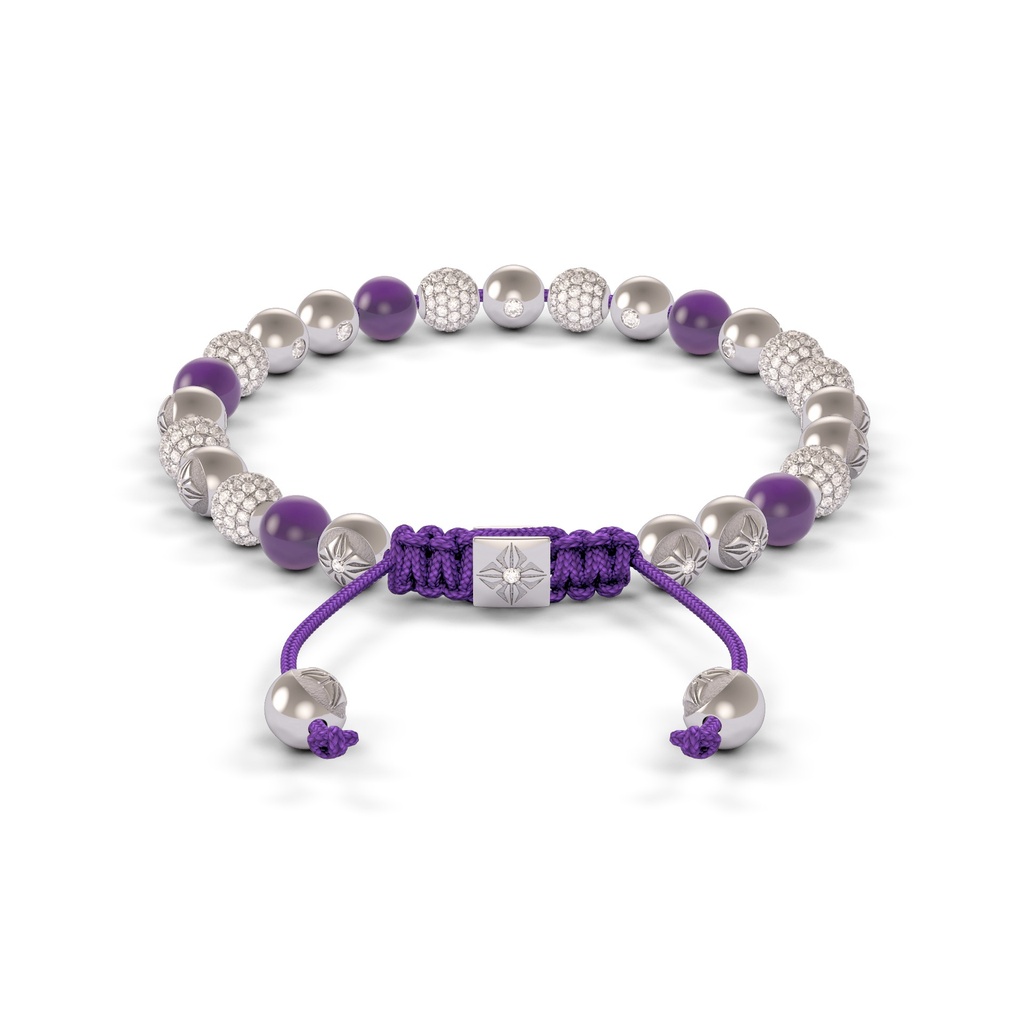 Shamballa Jewels 6mm White Gold Non-Braided Diamond & Amethyst Bracelet (Back View)