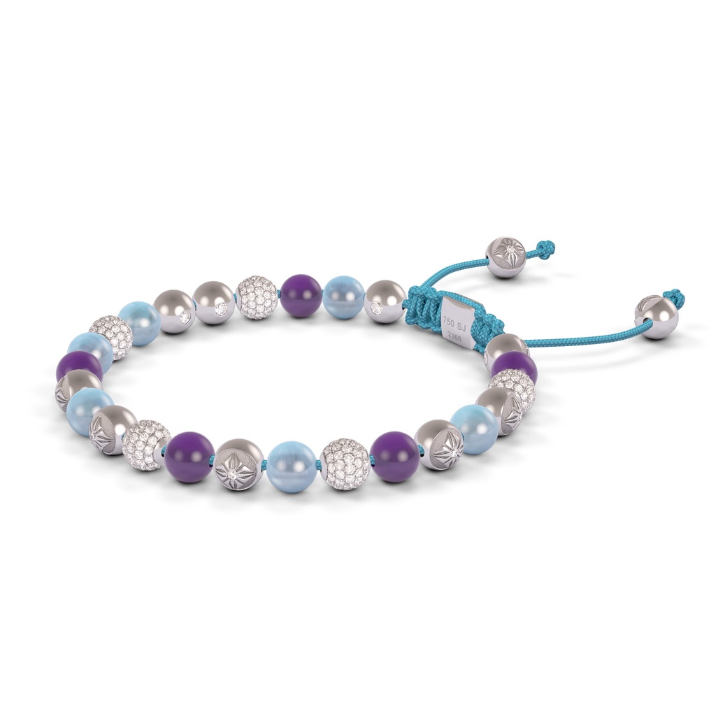 Shamballa Jewels 6mm White Gold Non-Braided Diamond, Amethyst & Aqua Bracelet (Right View)