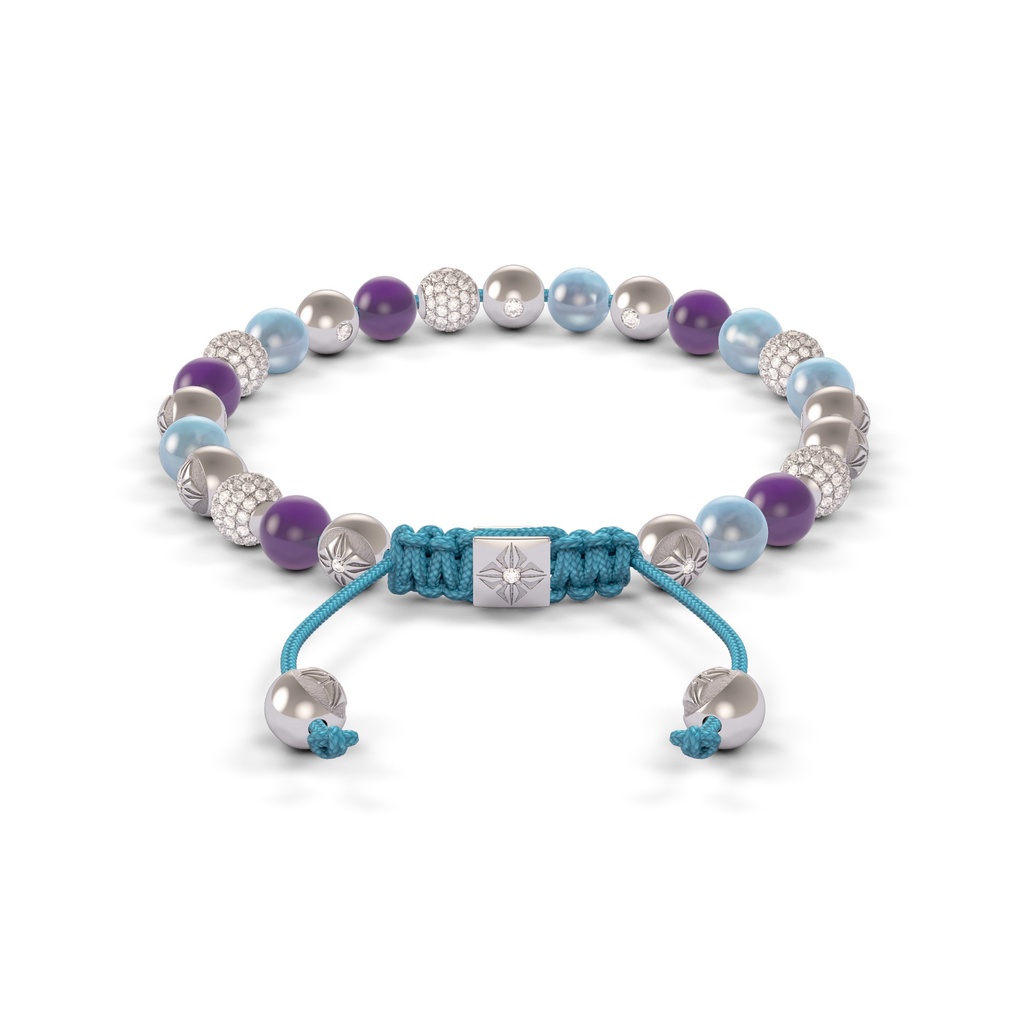 Shamballa Jewels 6mm White Gold Non-Braided Diamond, Amethyst & Aqua Bracelet (Back View)