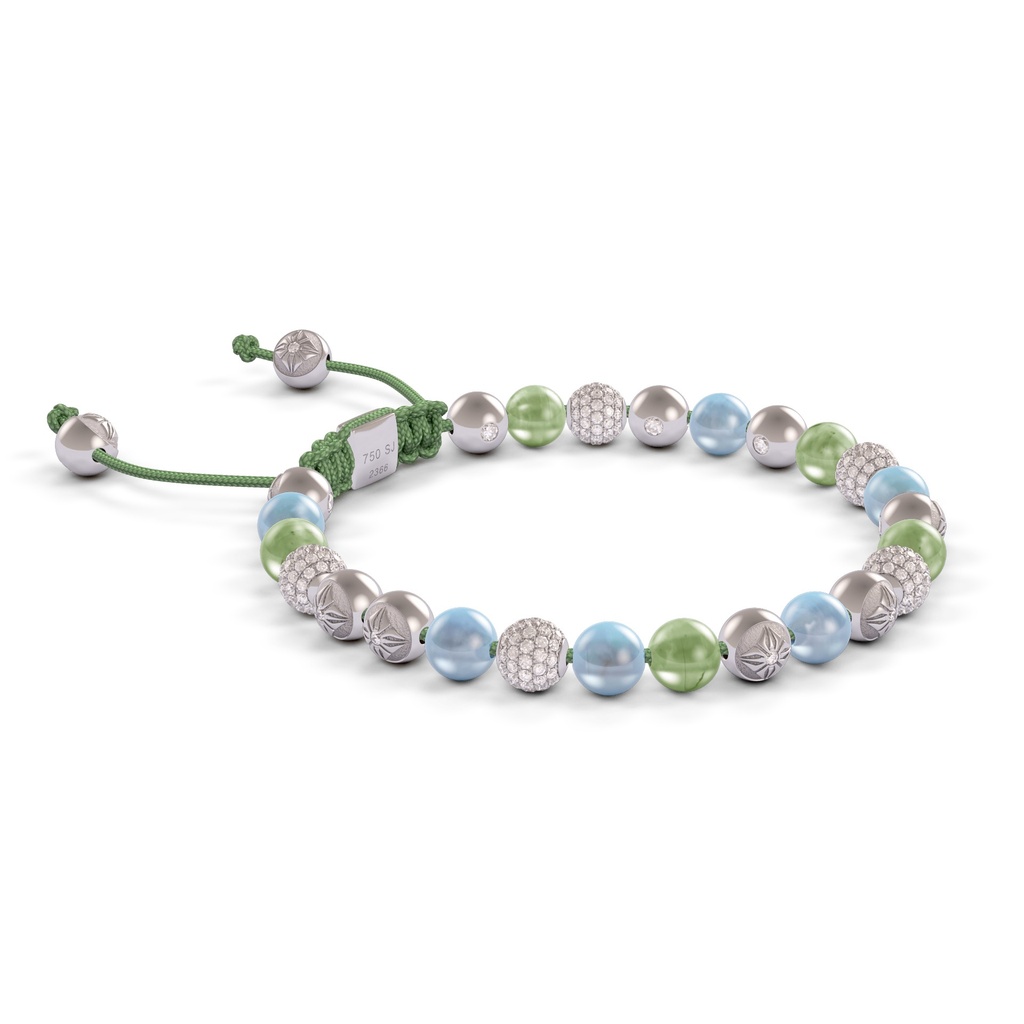 Shamballa Jewels 6mm White Gold Non-Braided Diamond, Amethyst & Green Sapphire Bracelet (Left View)