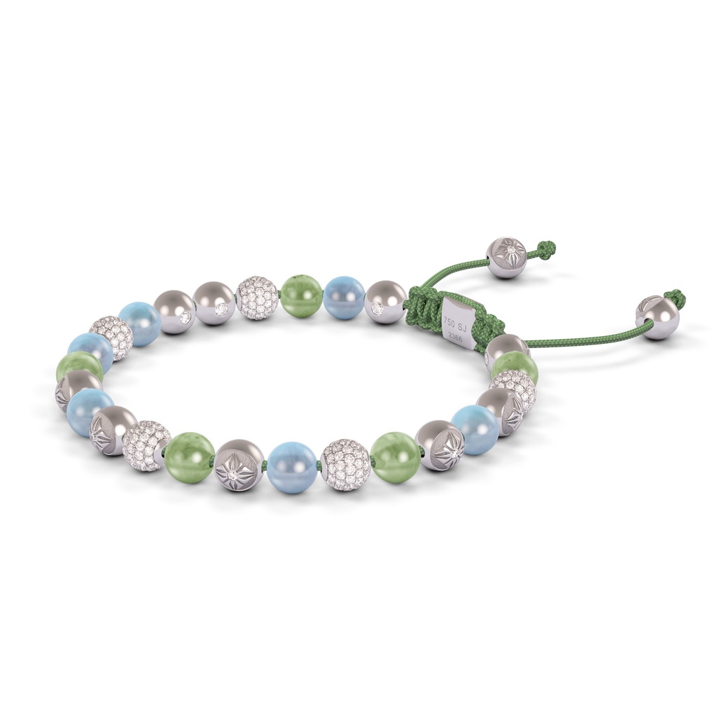 Shamballa Jewels 6mm White Gold Non-Braided Diamond, Amethyst & Green Sapphire Bracelet (Right View)