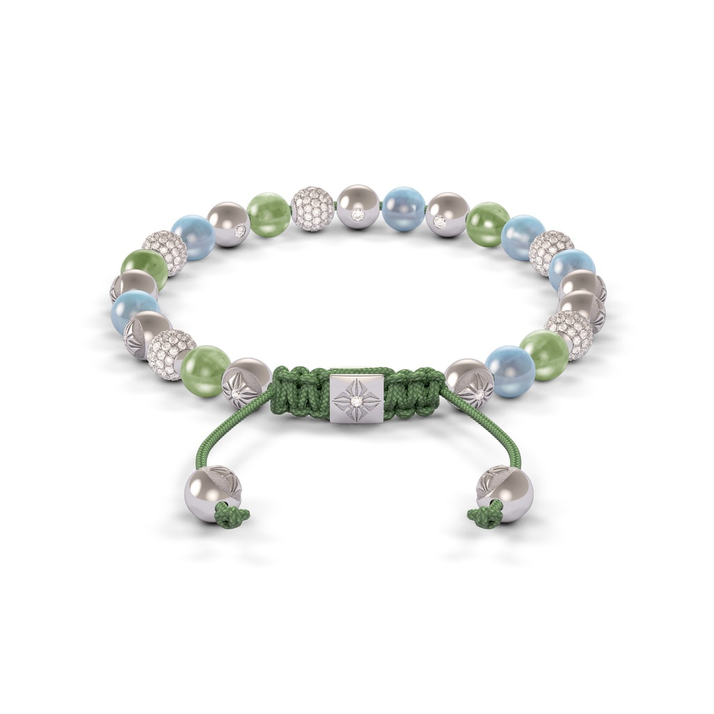 Shamballa Jewels 6mm White Gold Non-Braided Diamond, Amethyst & Green Sapphire Bracelet (Back View)