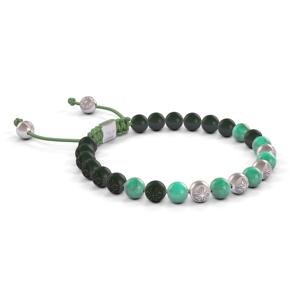 Shamballa Jewels 6mm White Gold Non-Braided Diamond, Emerald & Ceramic Bracelet (Left View)