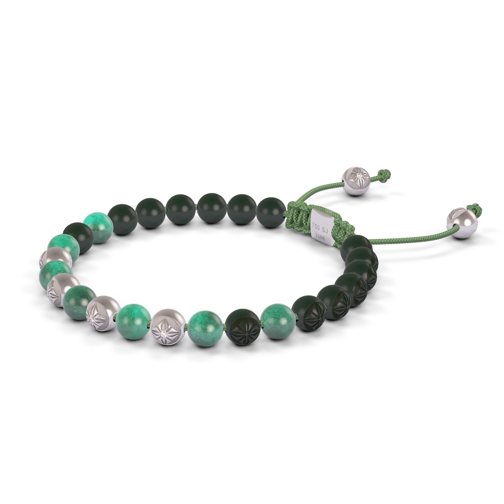 Shamballa Jewels 6mm White Gold Non-Braided Diamond, Emerald & Ceramic Bracelet (Right View)