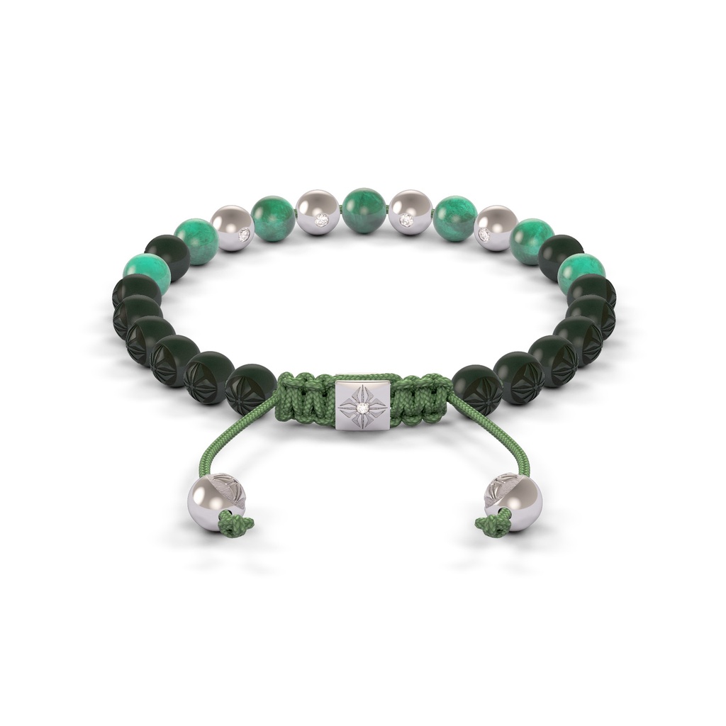 Shamballa Jewels 6mm White Gold Non-Braided Diamond, Emerald & Ceramic Bracelet (Back View)