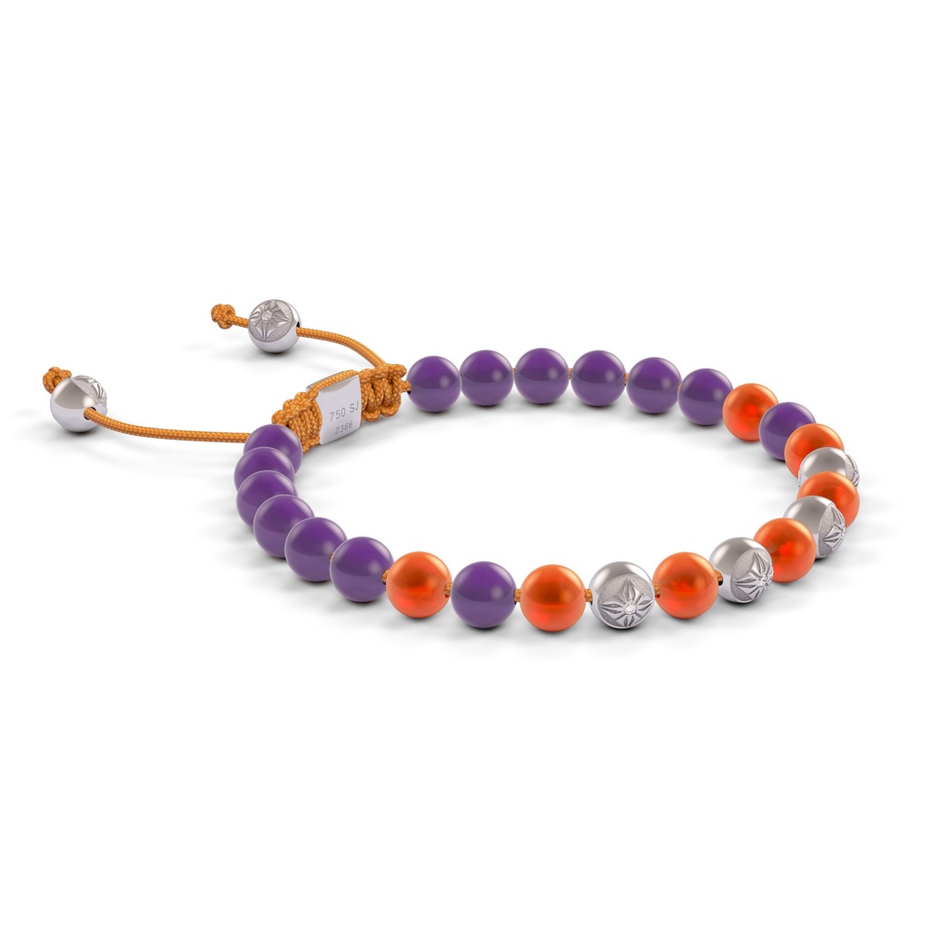 Shamballa Jewels 6mm White Gold Non-Braided Diamond, Amethyst & Carnelian Bracelet (Left View)