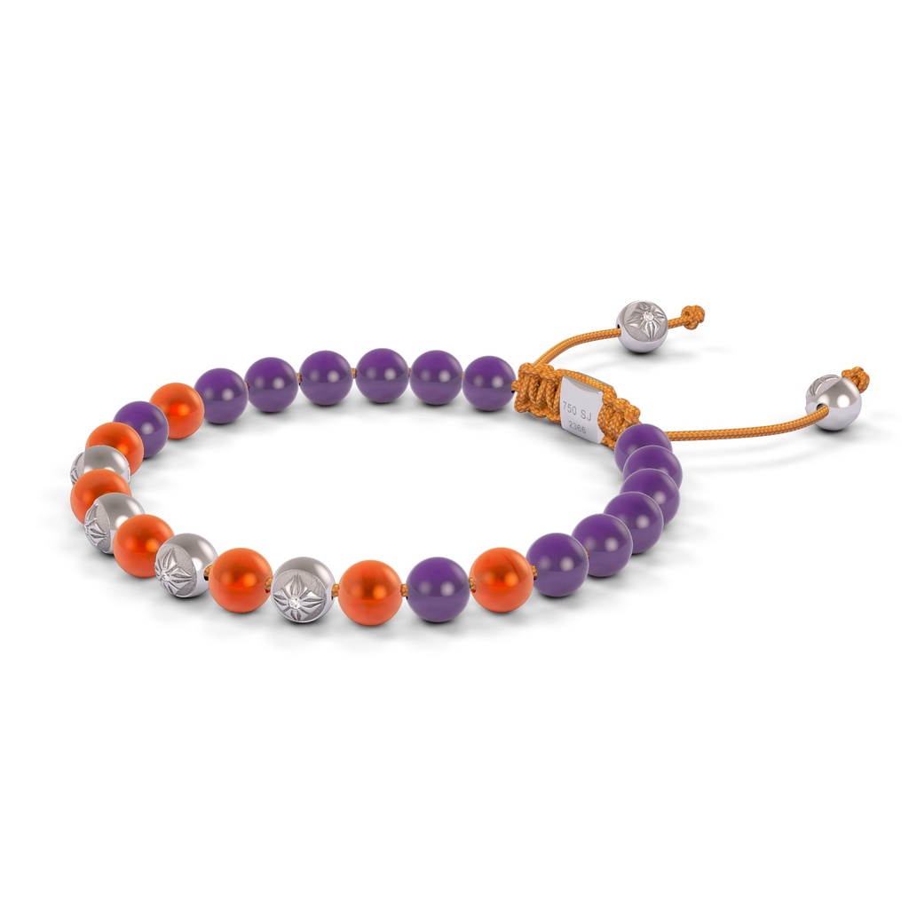 Shamballa Jewels 6mm White Gold Non-Braided Diamond, Amethyst & Carnelian Bracelet (Right View)