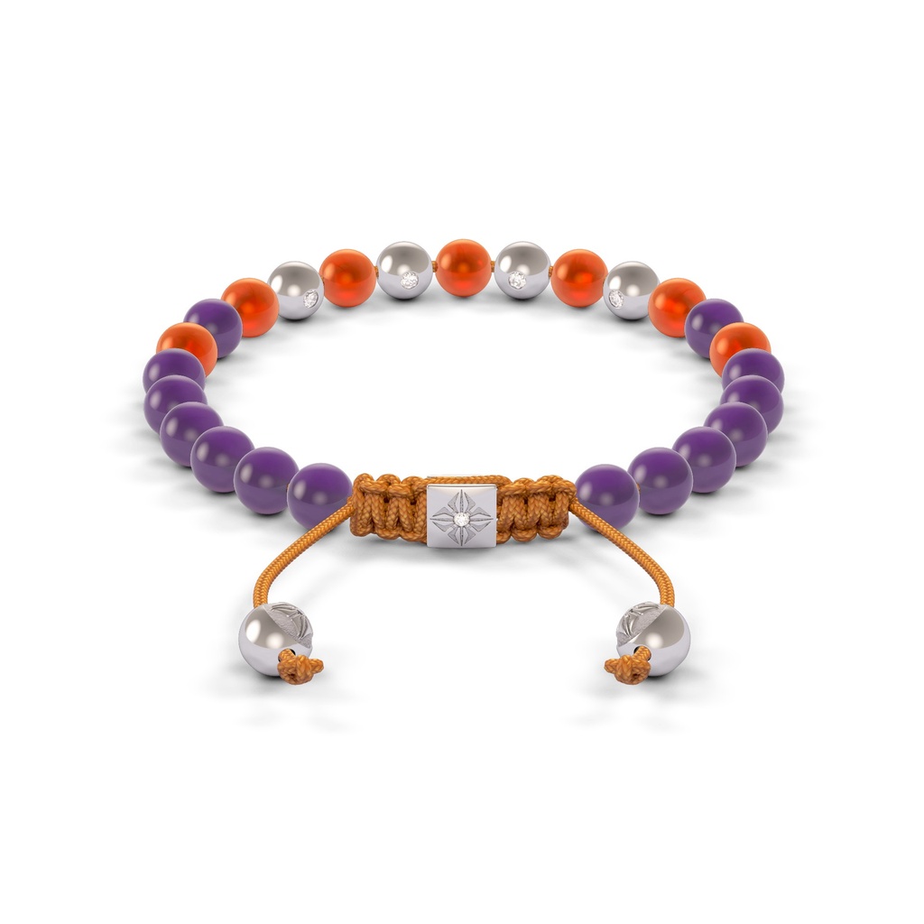 Shamballa Jewels 6mm White Gold Non-Braided Diamond, Amethyst & Carnelian Bracelet (Back View)