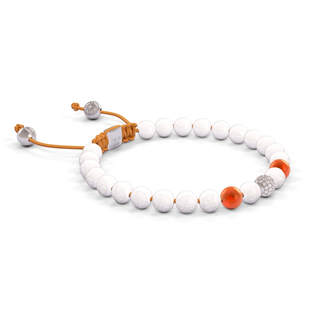 Shamballa Jewels 6mm White Gold Non-Braided Diamond, Carnelian & Ceramic Bracelet (Left View)
