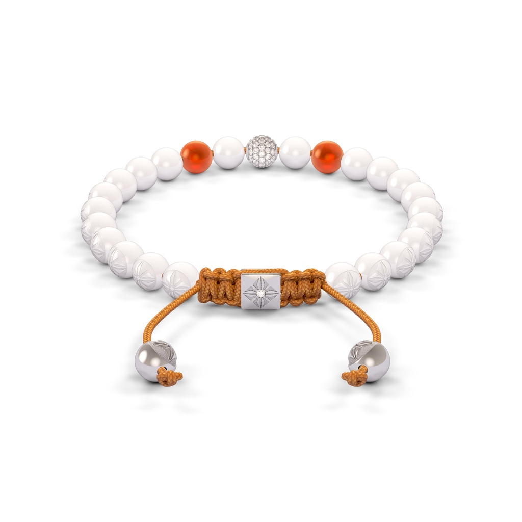 Shamballa Jewels 6mm White Gold Non-Braided Diamond, Carnelian & Ceramic Bracelet (Back View)