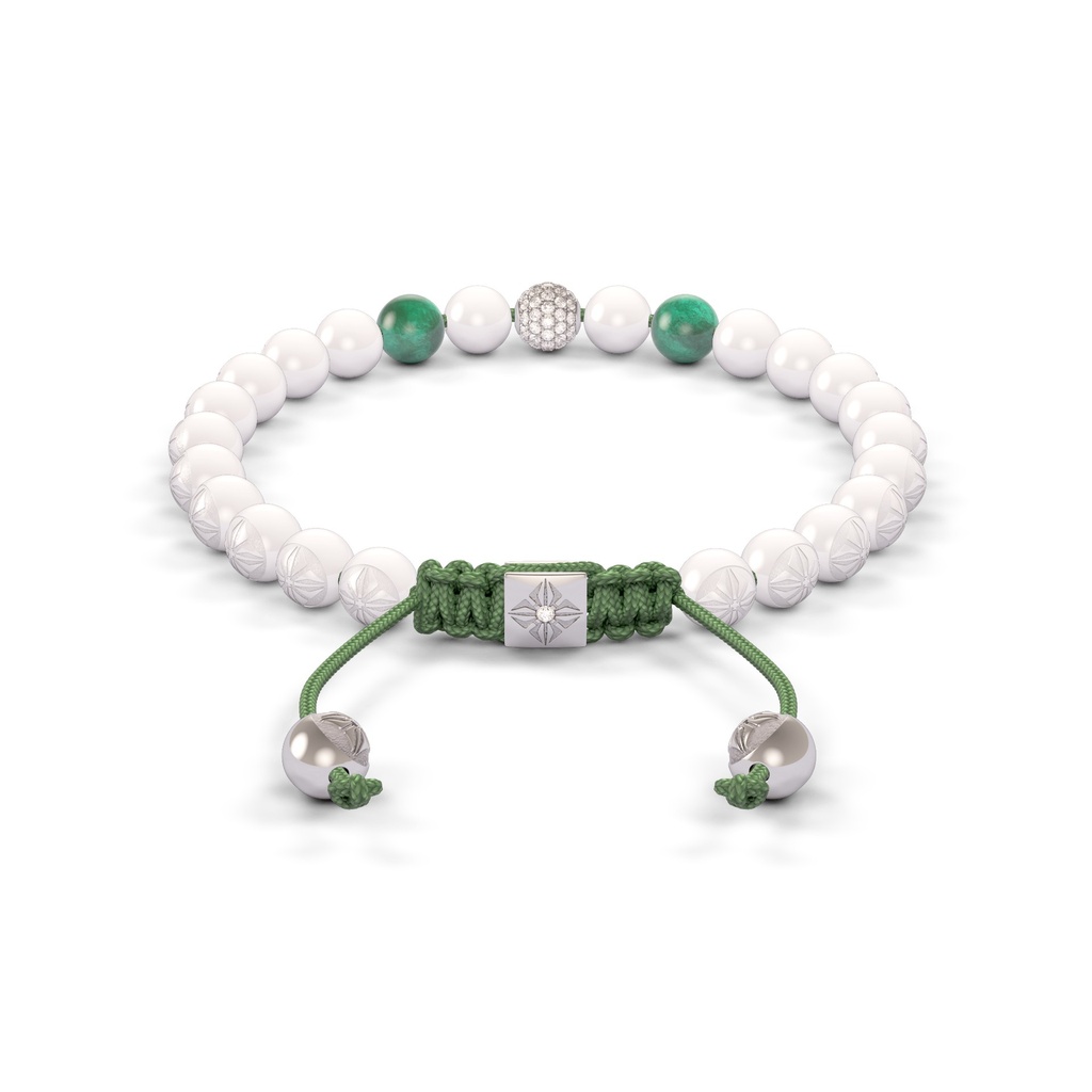 Shamballa Jewels 6mm White Gold Non-Braided Diamond, Emerald & Ceramic Bracelet (Back View)