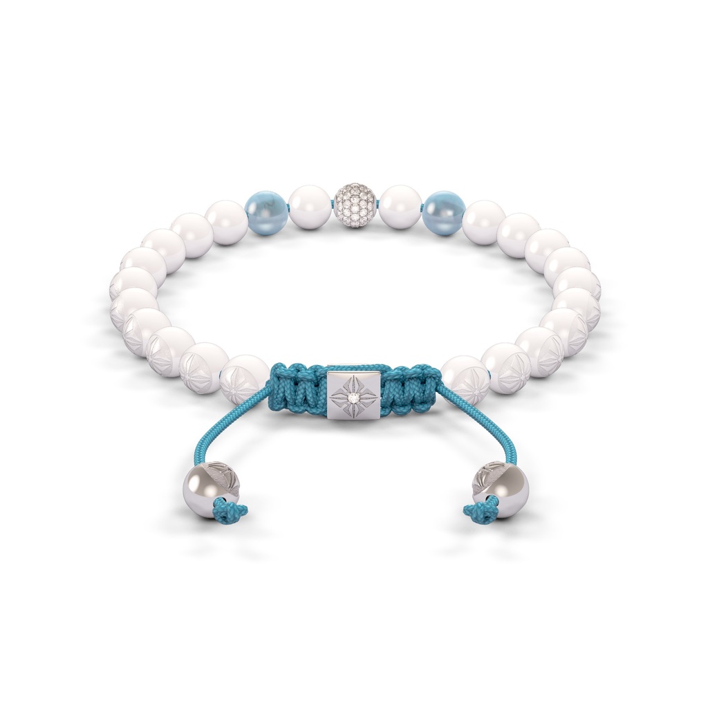 Shamballa Jewels 6mm White Gold Non-Braided Diamond, Aqua & Ceramic Bracelet (Back View)