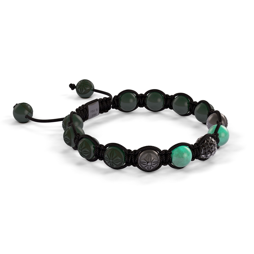 Shamballa Jewels 8mm Black Gold, Black Diamond & Emerald Shamballa Braided Bracelet (Left View)
