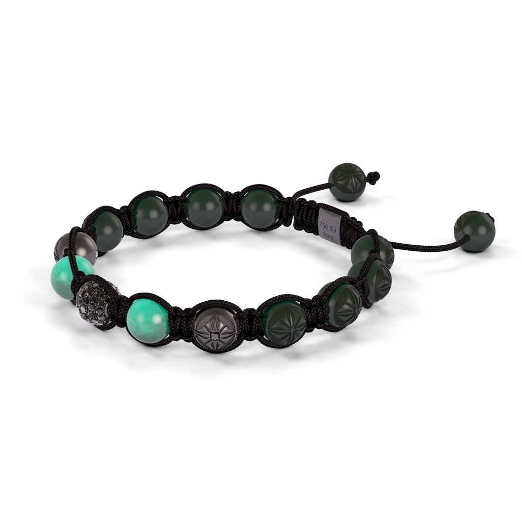 Shamballa Jewels 8mm Black Gold, Black Diamond & Emerald Shamballa Braided Bracelet (Right View)