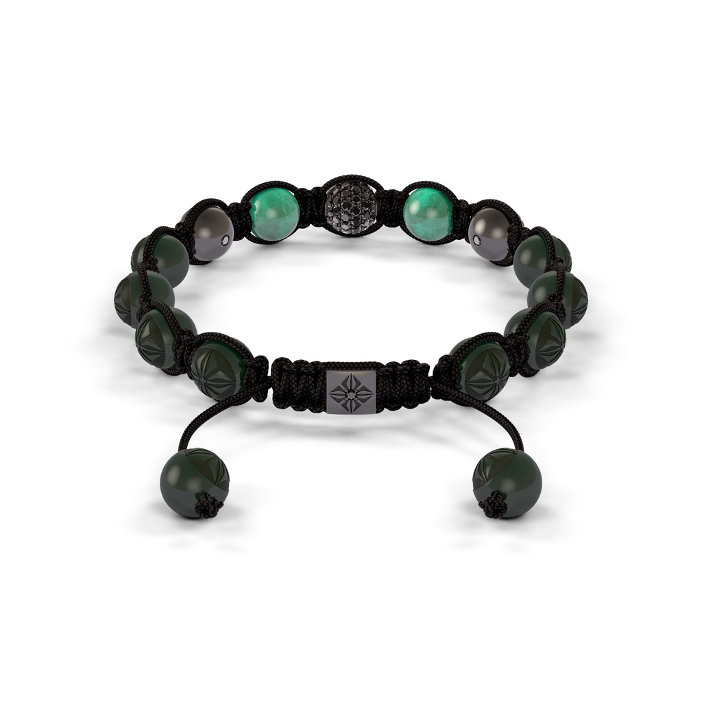 Shamballa Jewels 8mm Black Gold, Black Diamond & Emerald Shamballa Braided Bracelet (Back View)