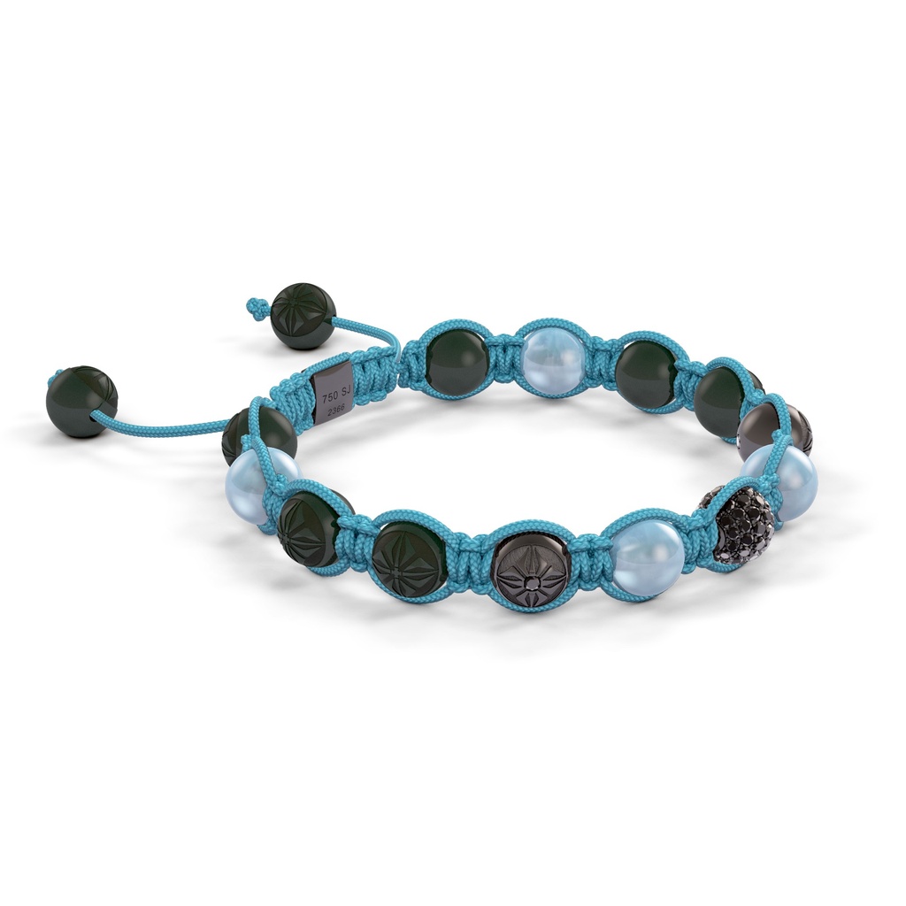 Shamballa Jewels 8mm Black Gold, Black Diamond & Aqua Shamballa Braided Bracelet (Left View)