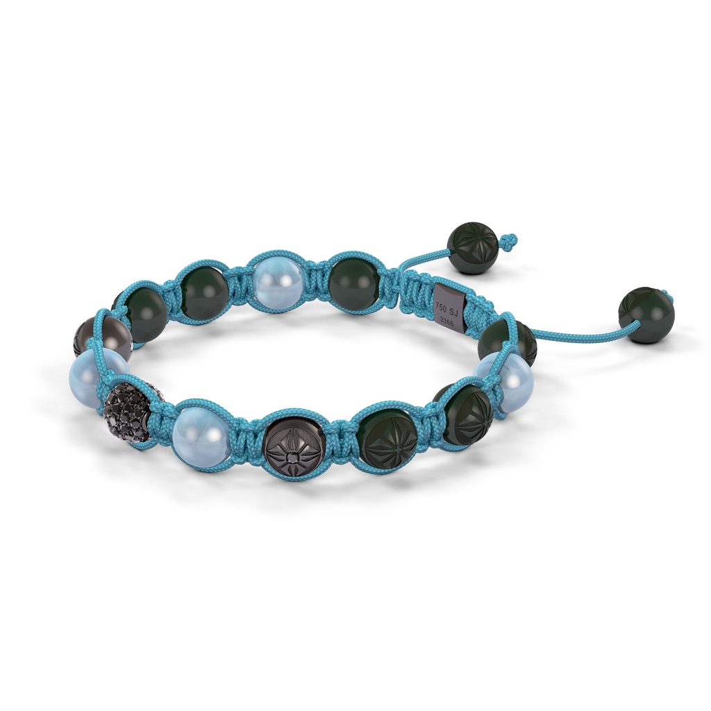Shamballa Jewels 8mm Black Gold, Black Diamond & Aqua Shamballa Braided Bracelet (Right View)