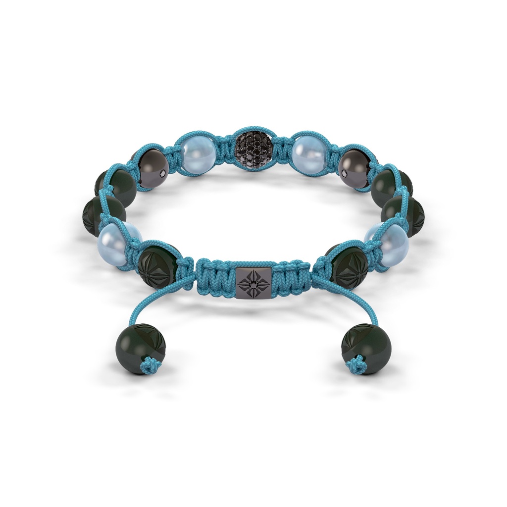 Shamballa Jewels 8mm Black Gold, Black Diamond & Aqua Shamballa Braided Bracelet (Back View)