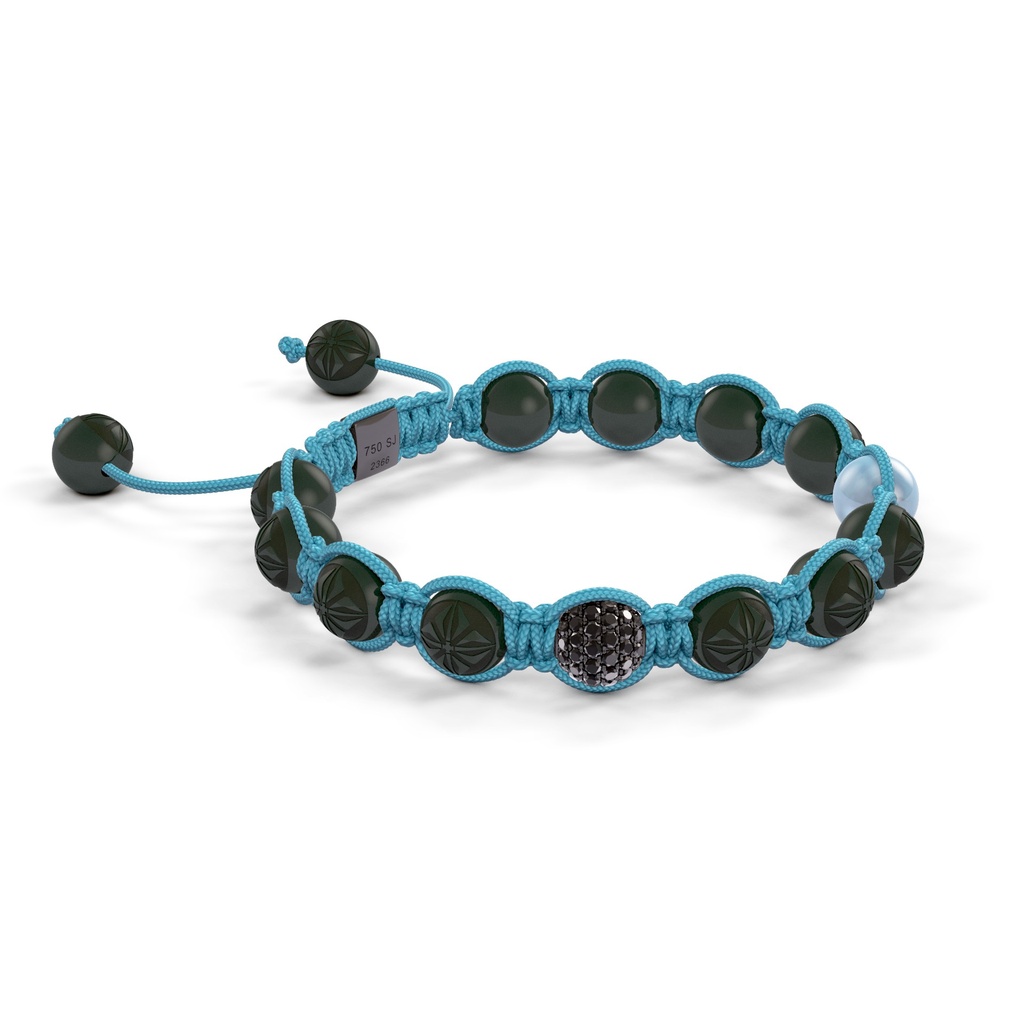 Shamballa Jewels 8mm Black Gold, Black Diamond & Aqua Shamballa Braided Bracelet (Left View)