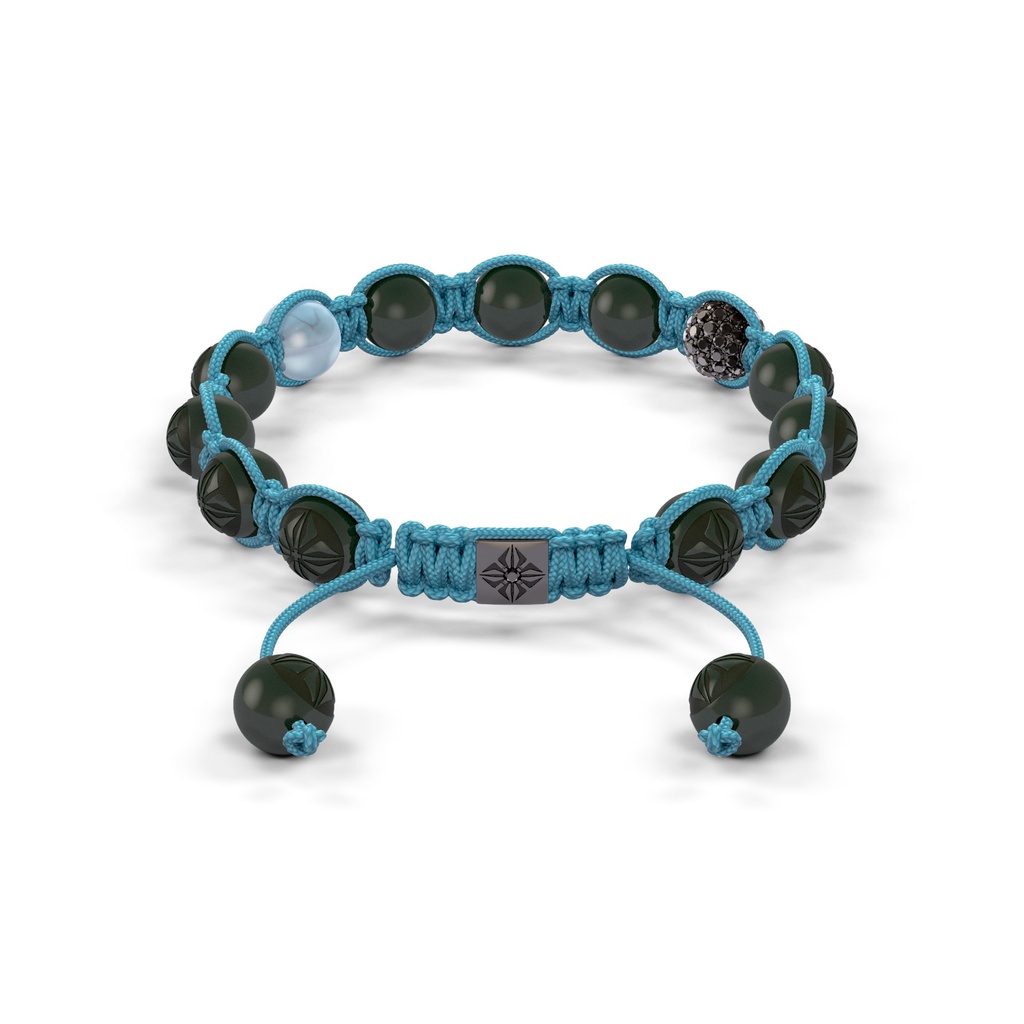 Shamballa Jewels 8mm Black Gold, Black Diamond & Aqua Shamballa Braided Bracelet (Back View)