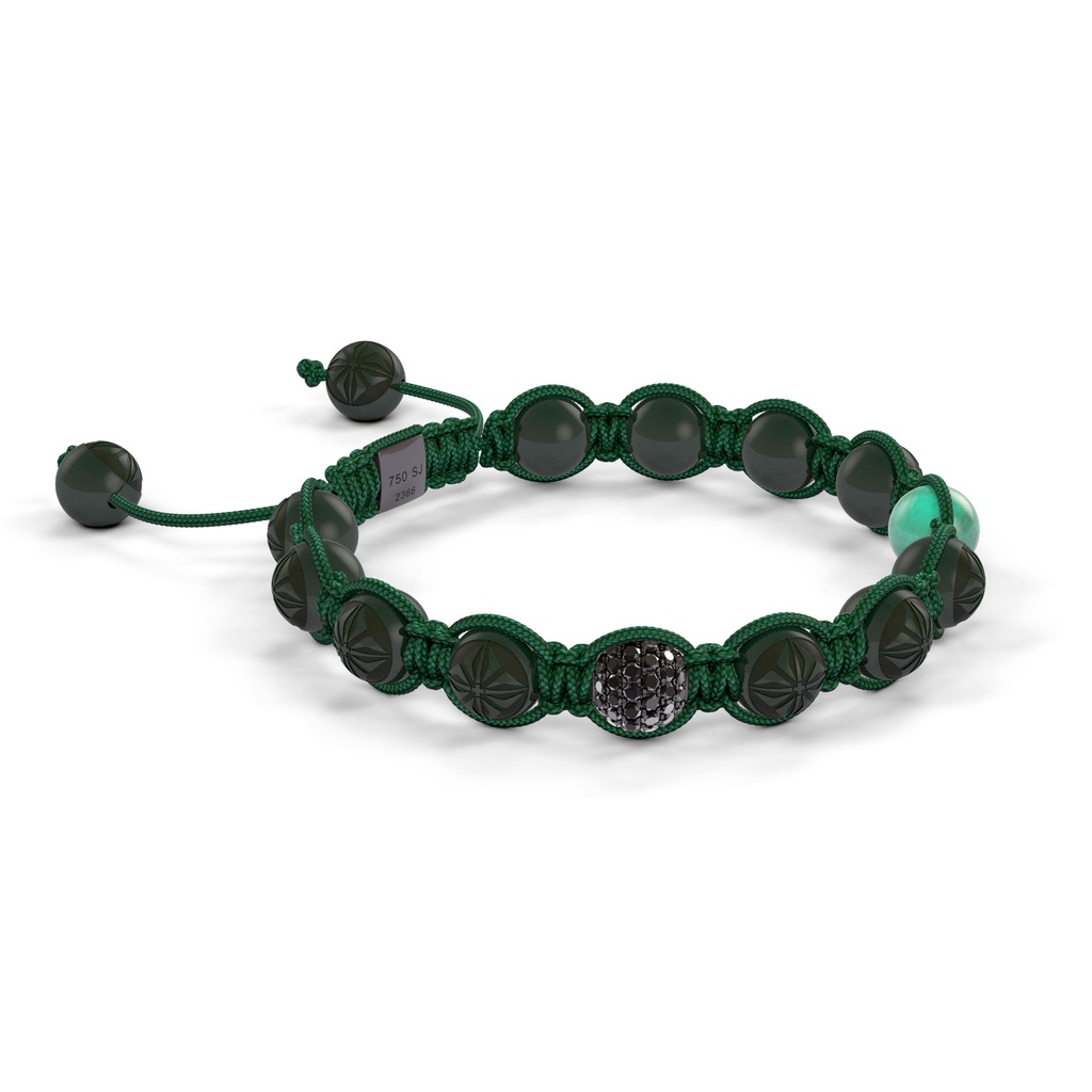 Shamballa Jewels 8mm Black Gold, Black Diamond & Emerald Shamballa Braided Bracelet (Left View)