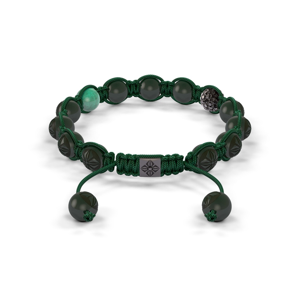Shamballa Jewels 8mm Black Gold, Black Diamond & Emerald Shamballa Braided Bracelet (Back View)