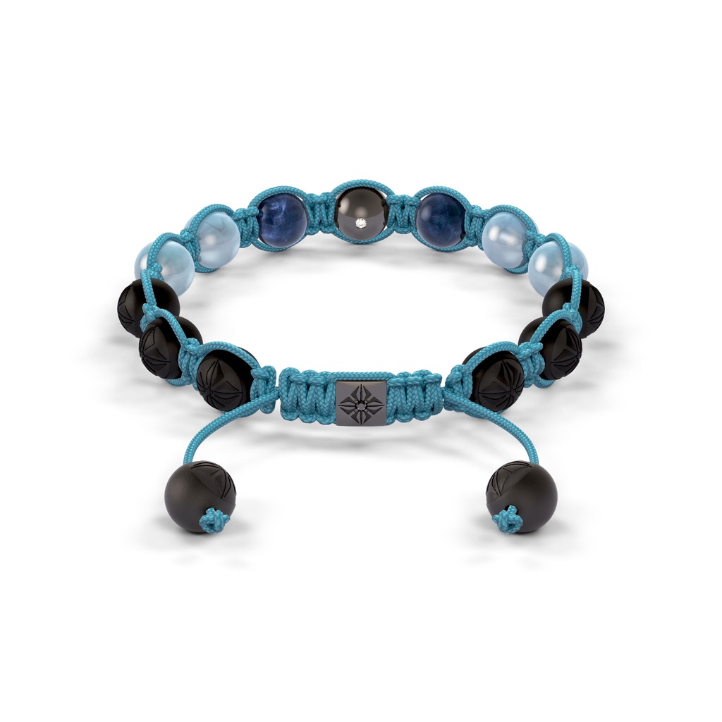 Shamballa Jewels 8mm Black Gold, Sapphire & Aqua Shamballa Braided Bracelet (Back View)