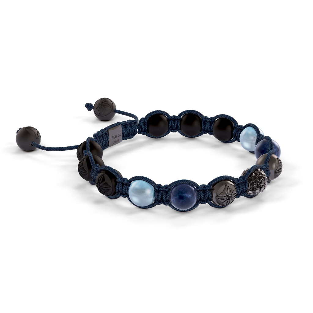 Shamballa Jewels 8mm Black Gold, Black Diamond, Sapphire & Aqua Shamballa Braided Bracelet (Left View)