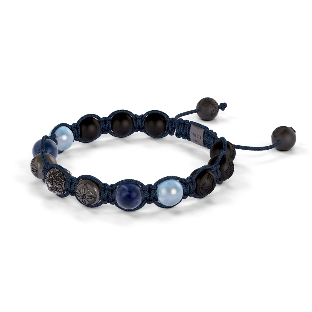 Shamballa Jewels 8mm Black Gold, Black Diamond, Sapphire & Aqua Shamballa Braided Bracelet (Right View)