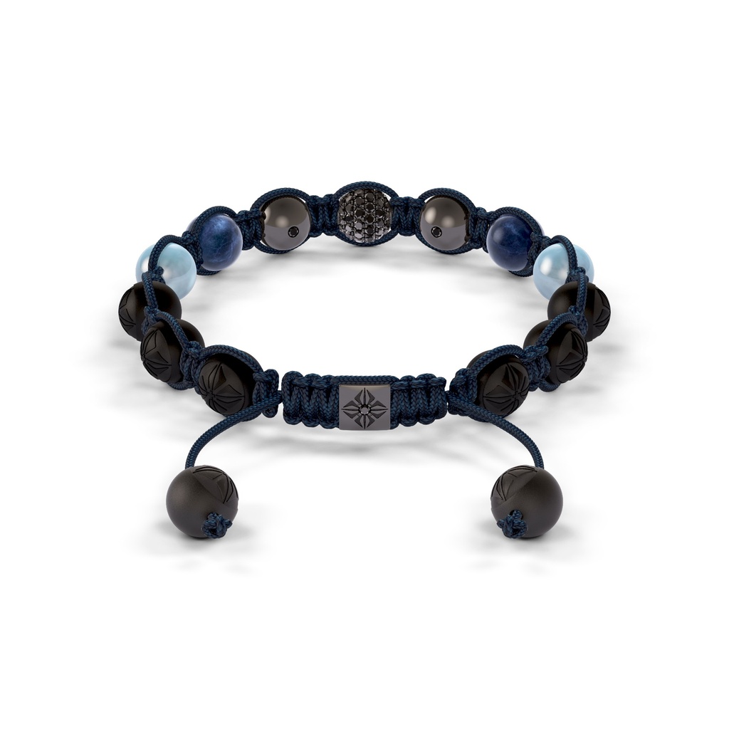 Shamballa Jewels 8mm Black Gold, Black Diamond, Sapphire & Aqua Shamballa Braided Bracelet (Back View)