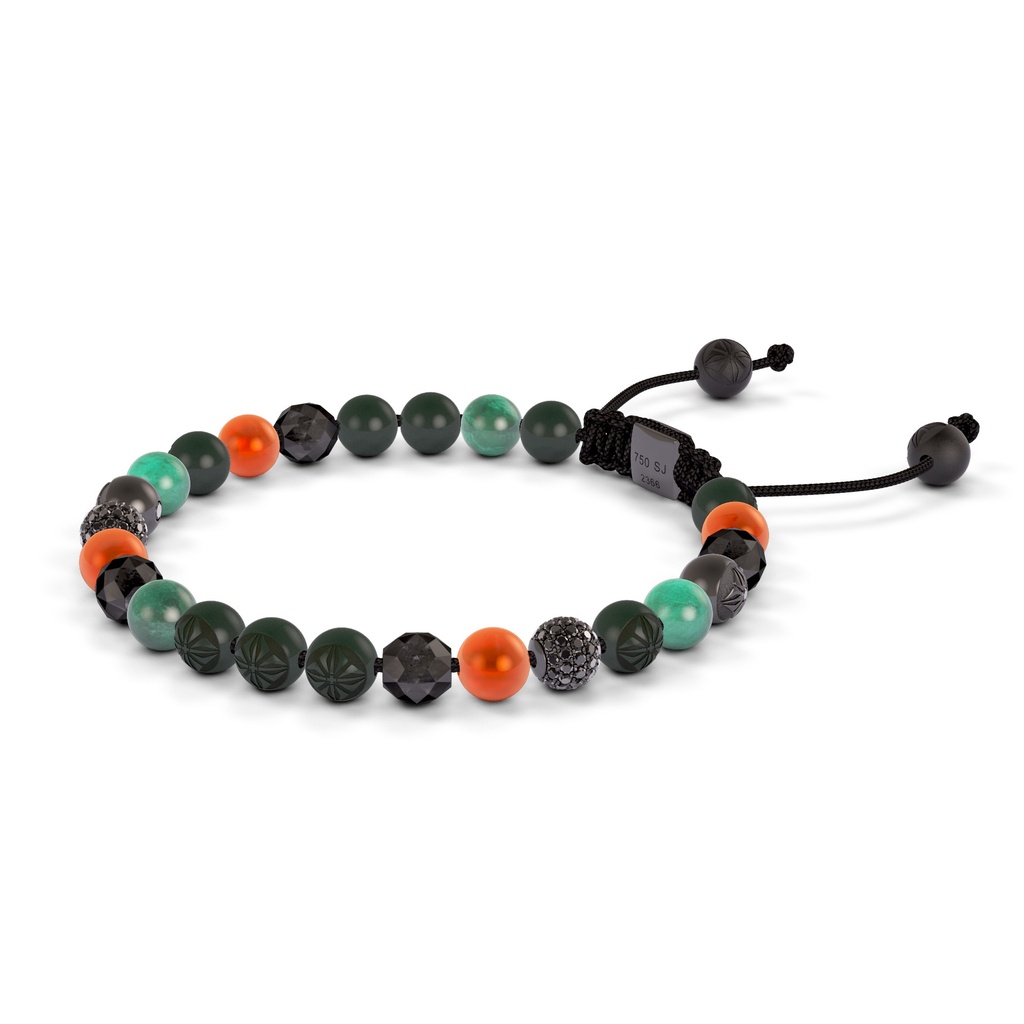 Shamballa Jewels 6mm Black Gold, Black Diamond, Carnelian & Emerald Non-Braided Shamballa Bracelet (Right View)