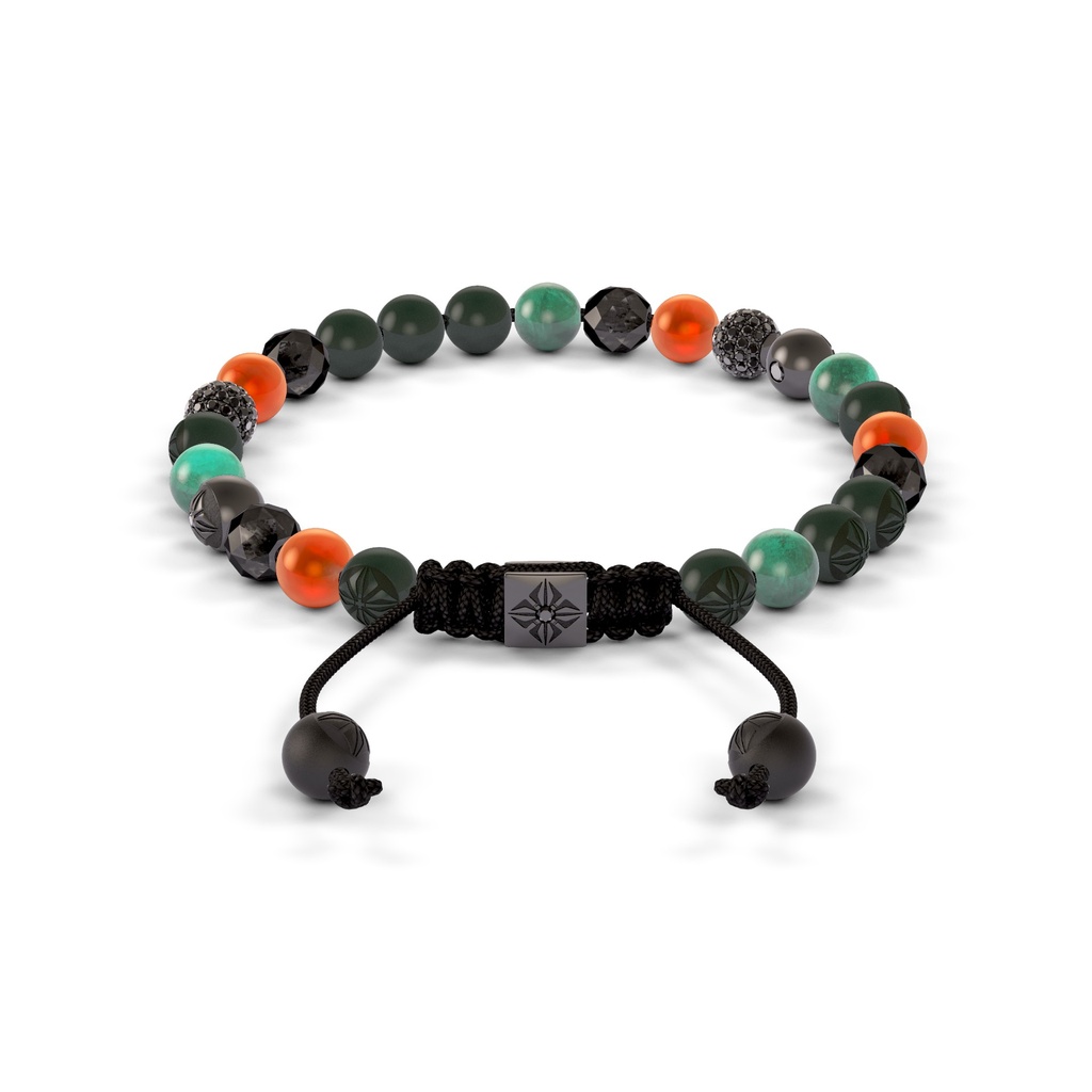 Shamballa Jewels 6mm Black Gold, Black Diamond, Carnelian & Emerald Non-Braided Shamballa Bracelet (Back View)