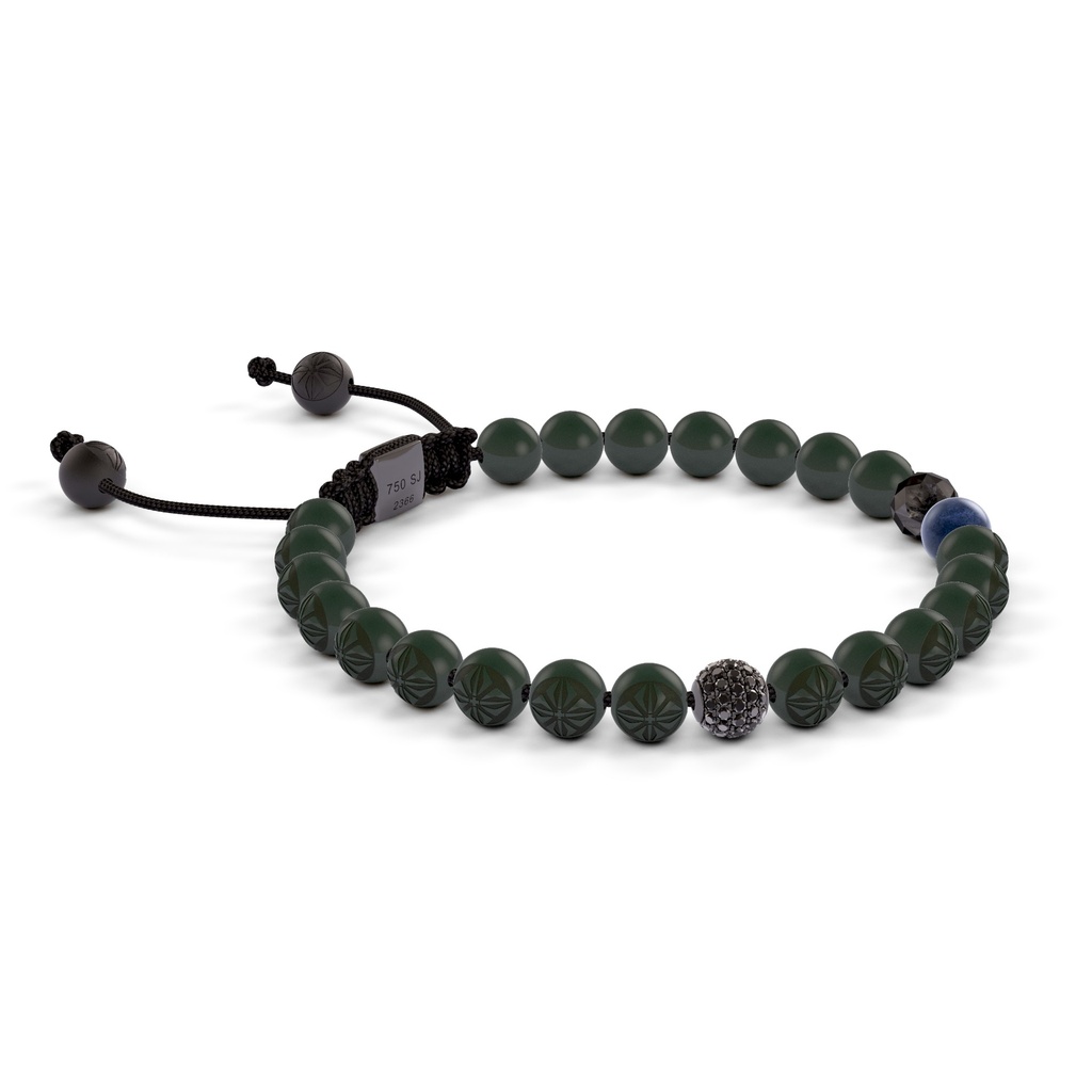 Shamballa Jewels 6mm Black Gold, Black Diamond & Blue Sapphire Non-Braided Shamballa Bracelet (Left View)