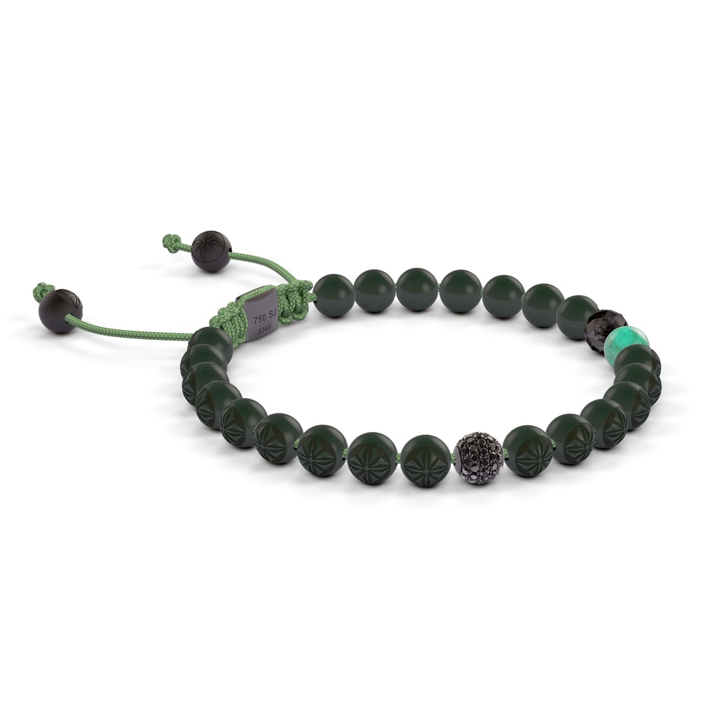 Shamballa Jewels 6mm Black Gold, Black Diamond & Emerald Non-Braided Shamballa Bracelet (Left View)