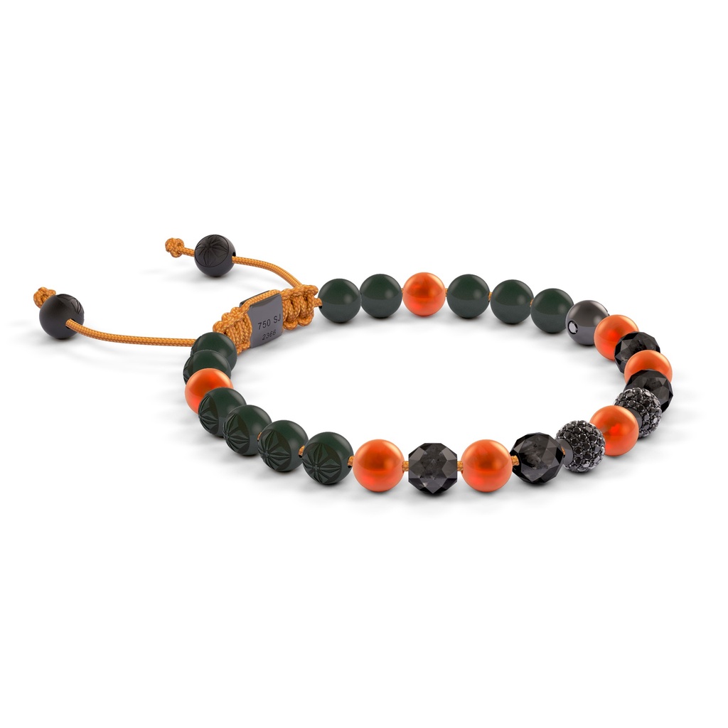 Shamballa Jewels 6mm Black Gold, Black Diamond & Carnelian Non-Braided Shamballa Bracelet (Left View)