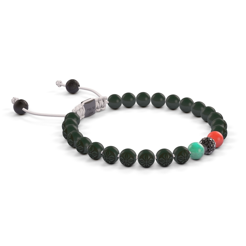 Shamballa Jewels 6mm Black Gold, Black Diamond, Emerald & Carnelian Non-Braided Shamballa Bracelet (Left View)