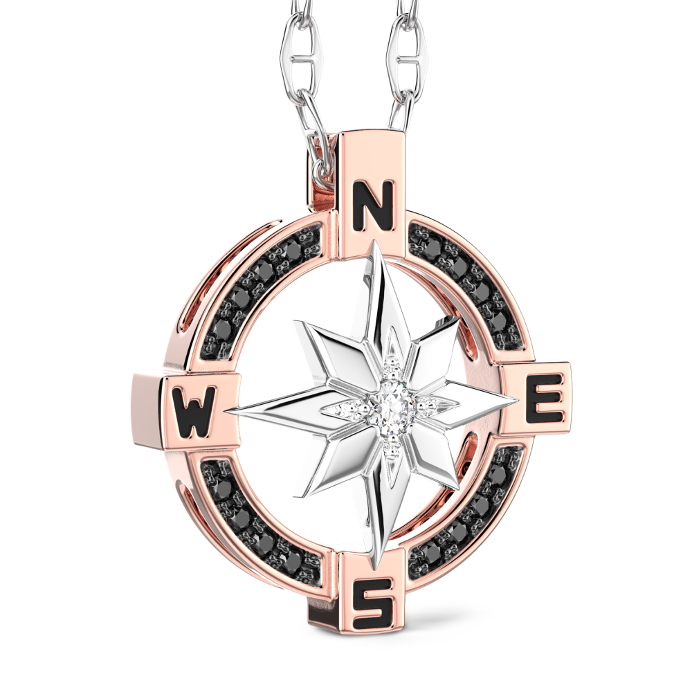 Zancan gold necklace with wind rose pendant and diamonds. #2