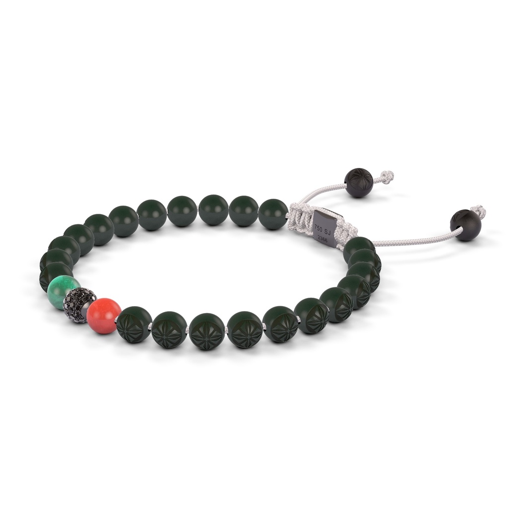 Shamballa Jewels 6mm Black Gold, Black Diamond, Emerald & Carnelian Non-Braided Shamballa Bracelet (Right View)