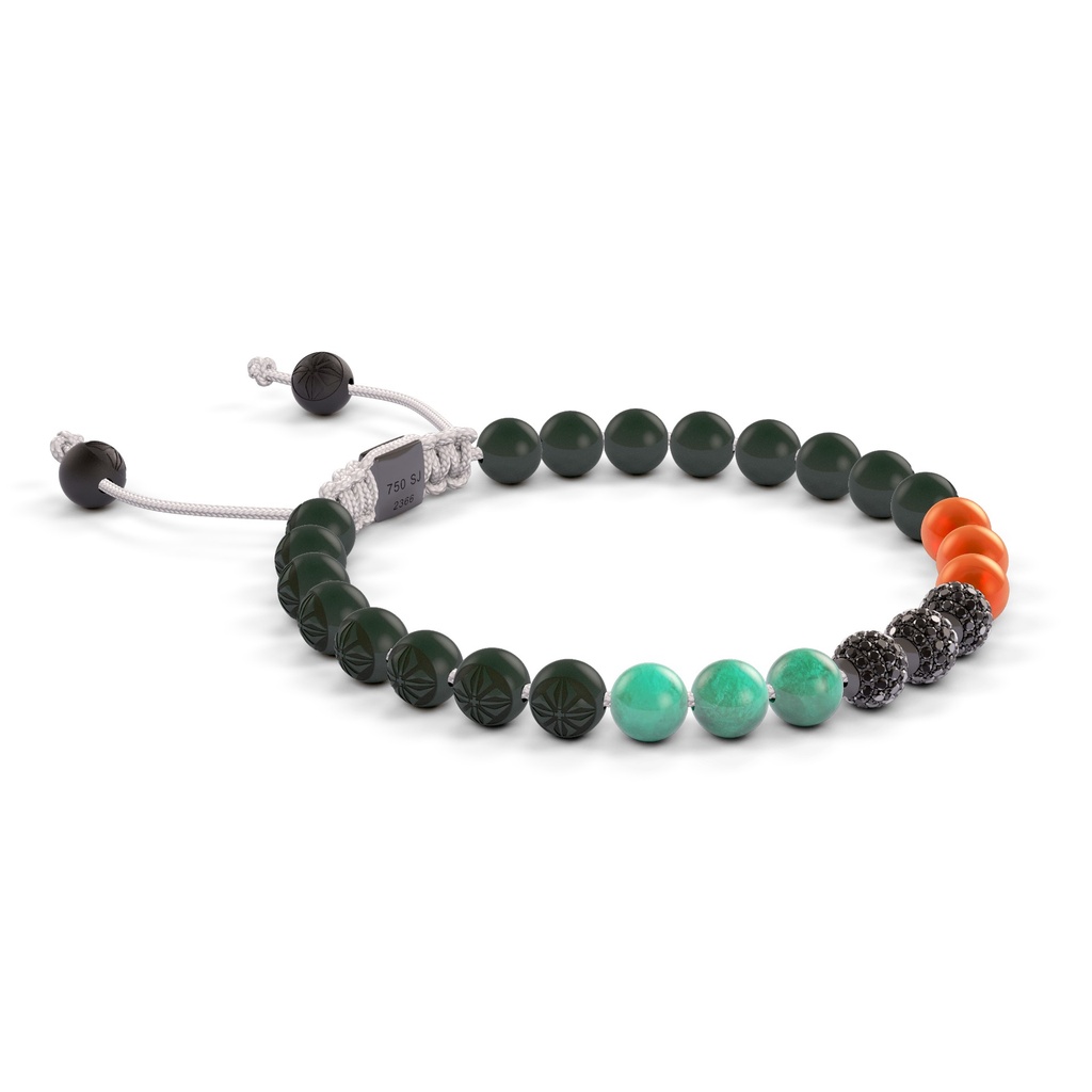 Shamballa Jewels 6mm Black Gold, Black Diamond, Emerald & Carnelian Non-Braided Shamballa Bracelet (Left View)