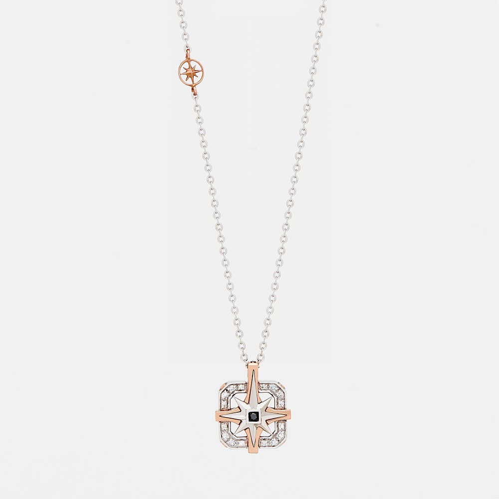 Zancan gold necklace with wind rose pendant and diamonds. #2