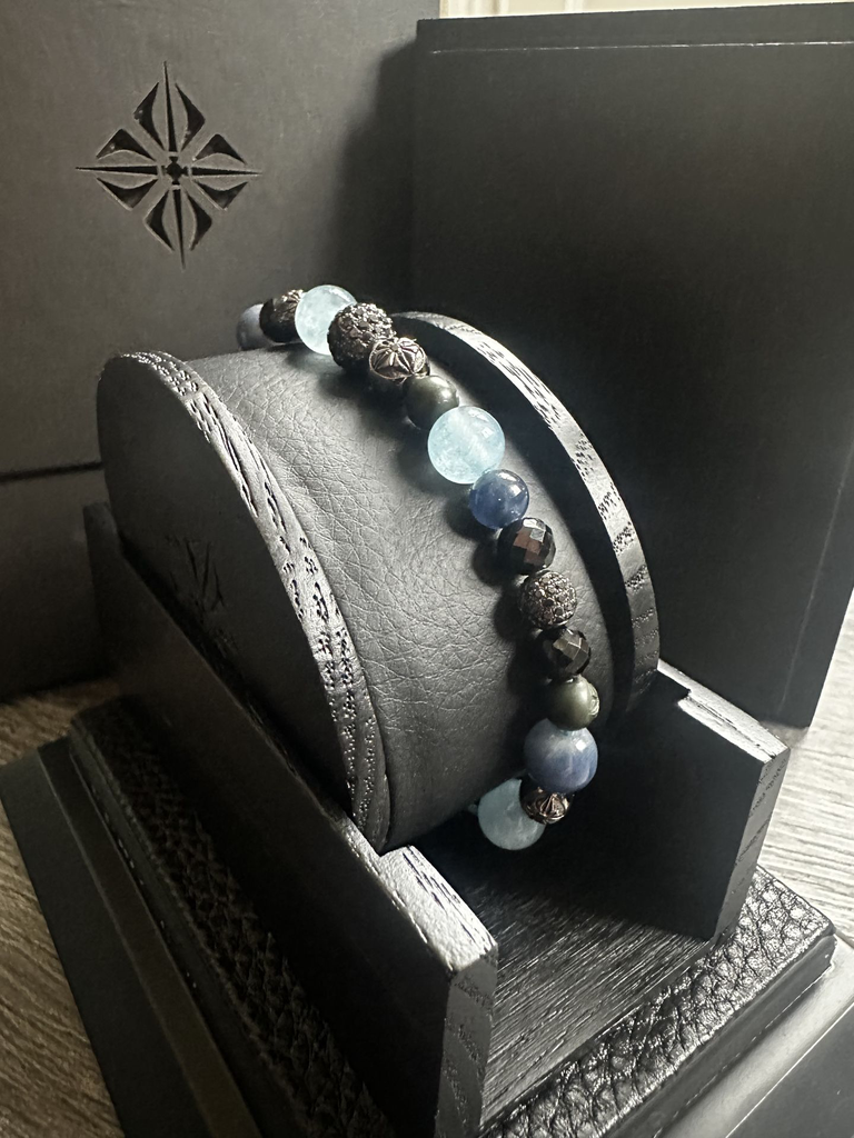 FF EXCLUSIVE 2/5 - Multi Size Black Gold, Black Diamond, Aqua, Amethyst & Ceramic Non-Braided Shamballa Bracelet#Box