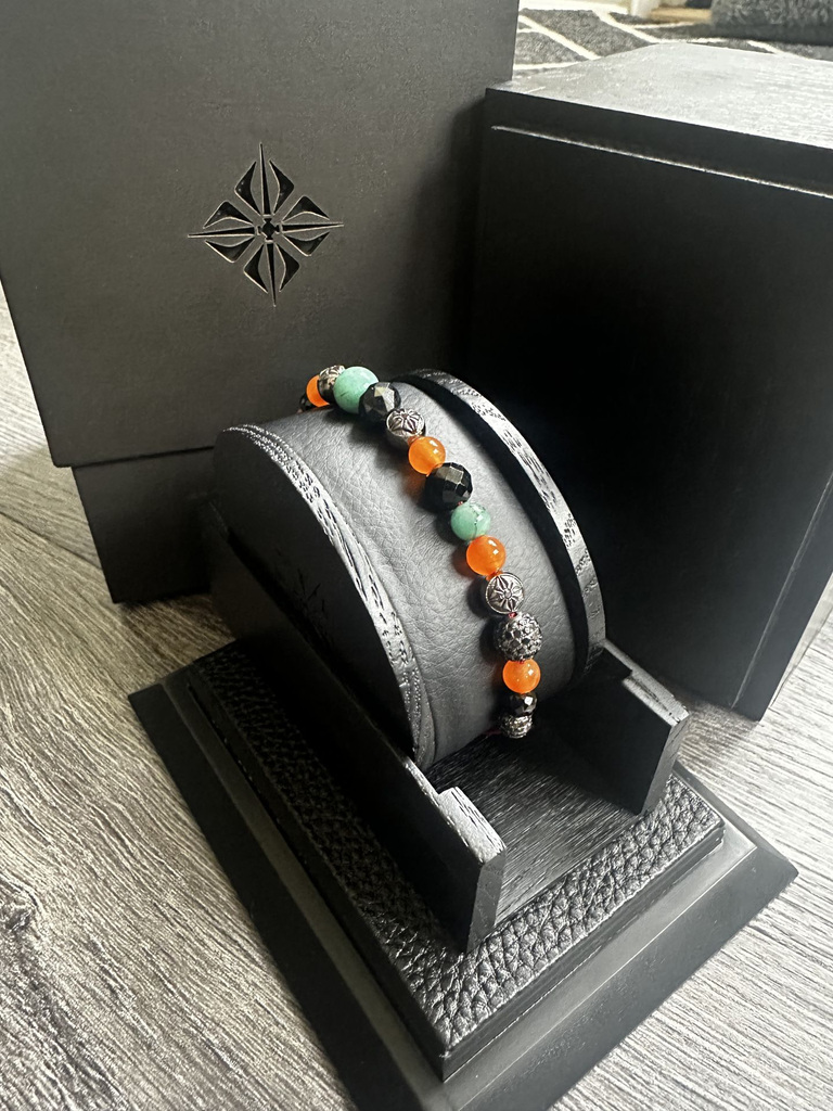 FF EXCLUSIVE 3/5 - Multi Size Black Gold, Black Diamond, Emerald & Carnelian Non-Braided Shamballa Bracelet - Box