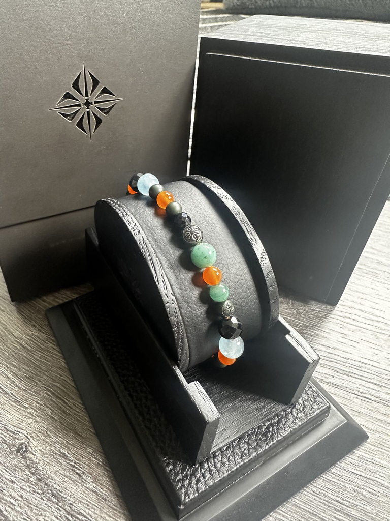 FF EXCLUSIVE 1/5 - Multi Size Black Gold, Black Diamond, Emerald, Carnelian, Aqua & Ceramic Non-Braided Shamballa Bracelet#Box