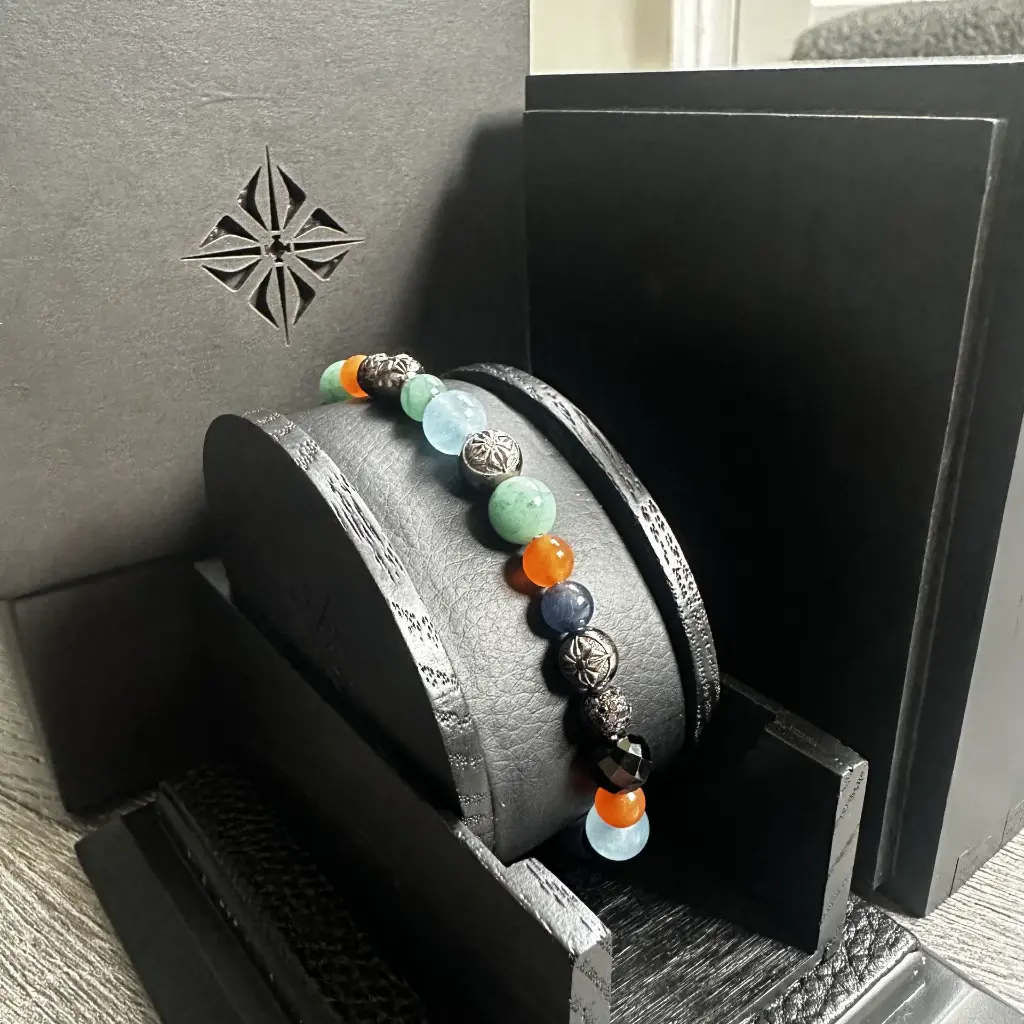 FF EXCLUSIVE 5/5 - Multi Size Black Gold, Black Diamond, Emerald, Carnelian, Amethyst & Aqua Non-Braided Shamballa Bracelet#Box