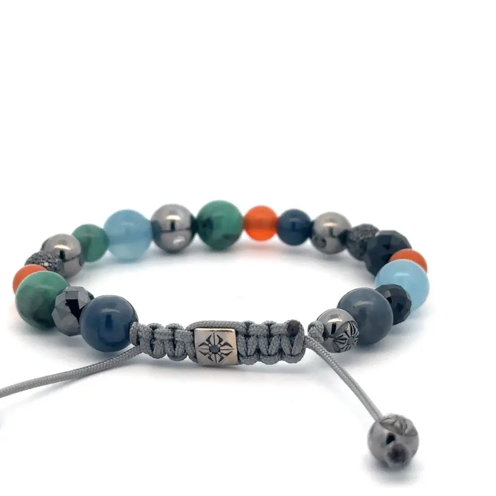 FF EXCLUSIVE 5/5 - Multi Size Black Gold, Black Diamond, Emerald, Carnelian, Amethyst & Aqua Non-Braided Shamballa Bracelet#3